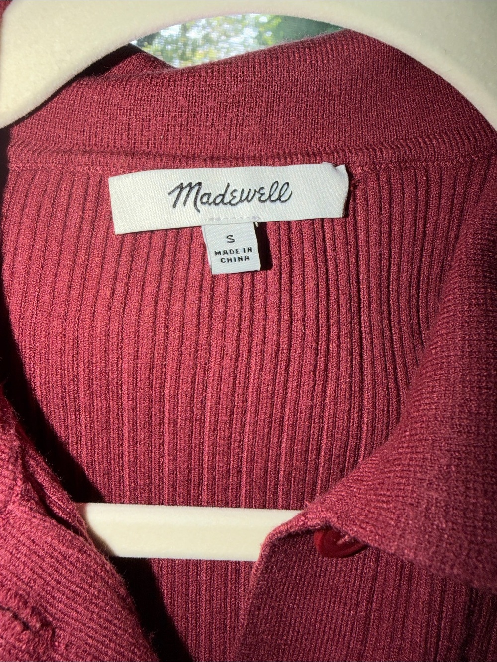 Madewell Ribbed Button-Front Polo Top in Burgundy size S - Picture 3 of 5